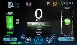 Ein großes Display informiert im Opel Ampera über den aktuellen Energiezustand. Ein großes Display informiert im Opel Ampera über den aktuellen Energiezustand.